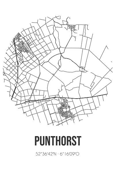 Punthorst (Overijssel) | Landkaart | Zwart-wit van Stad & Wand
