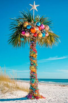 Kerst palm strand van Poster Art Shop