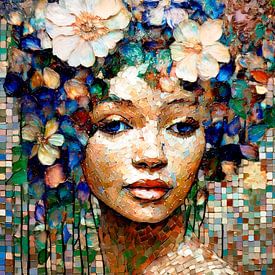 Boho Chic Portrait einer Frau mit Blumen von Studio Pieternel