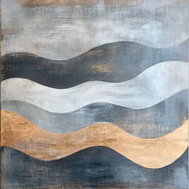 Minimalistisch golvend landschap in goud en aardetinten van Wilma Mesman
