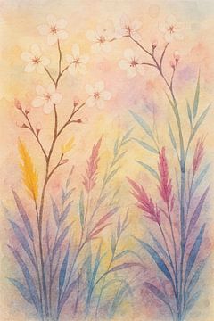 Kersenbloesem en grassen van Claudia Gründler