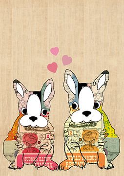 Cute boston terrier dogs in Love collage van Green Nest