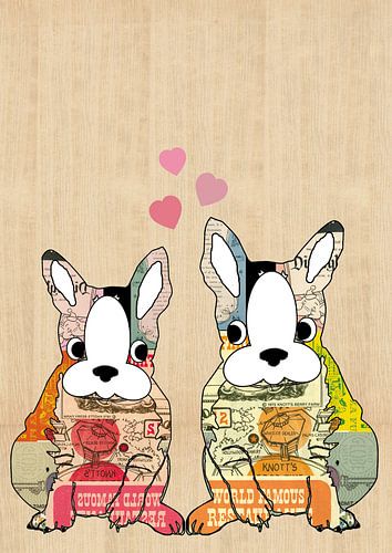 Cute boston terrier dogs in Love collage by Green Nest