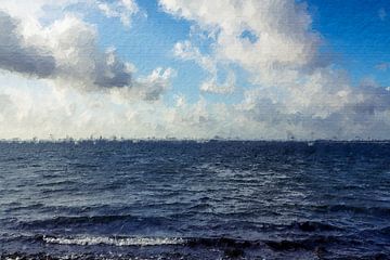 Het Grevelingenmeer met Hollandse wolkenlucht (kunst) van Art by Jeronimo