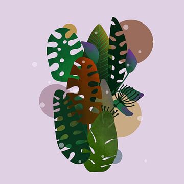 colourful monstera leaves in bohemian style