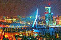 Colourful Painting Erasmus Bridge Rotterdam in the Evening by Slimme Kunst.nl thumbnail