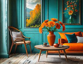 Huis met vaas en bloemen