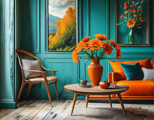 Huis met vaas en bloemen