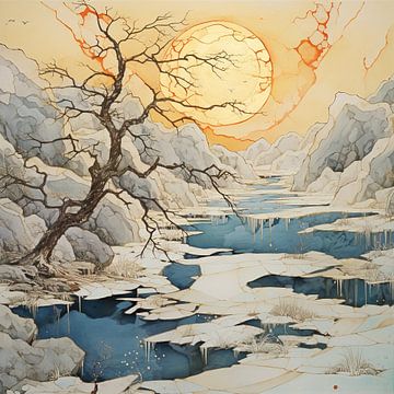 Zonsondergang Winterlandschap Kunst van Blikvanger Schilderijen