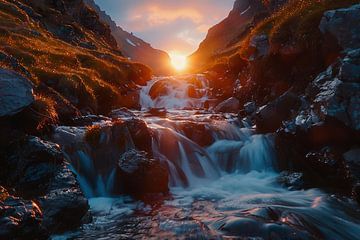 Glinsterende waterval, dageraad van fernlichtsicht