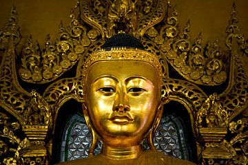 Golden Buddha head temple Yangon Myanmar/Burma. by Ron van der Stappen
