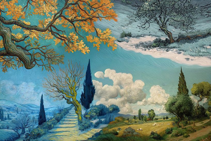 Collage Landschaft van Gogh Inspiration von Egon Zitter