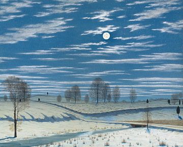 Henry Farrer-Winter Scene in Moonlight