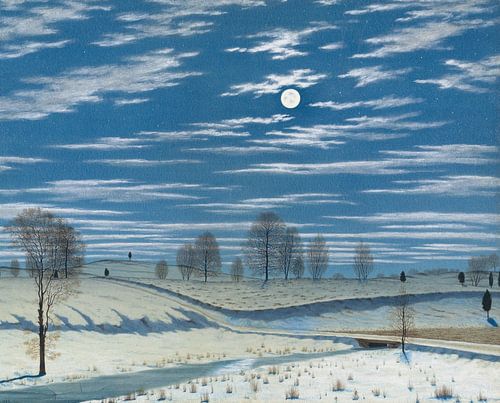 Henry Farrer-Winter Scene in Moonlight