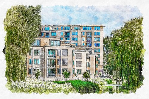 Apartment complex Waterland Roosendaal (watercolour)