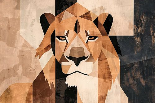 Abstracte Monochrome Leeuw in Geometrische Stijl