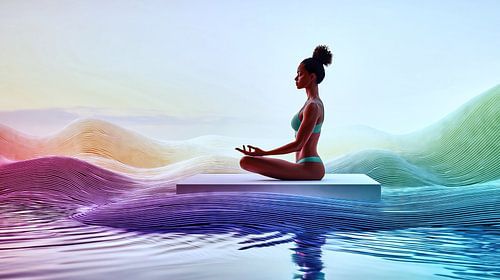 Yoga meditatie op een witte kubus