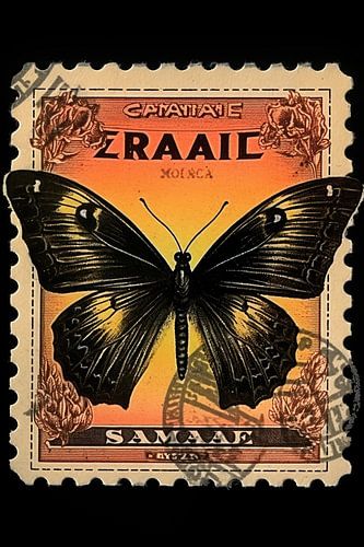 Unieke Vintage Postzegel met Zwarte Vlinder