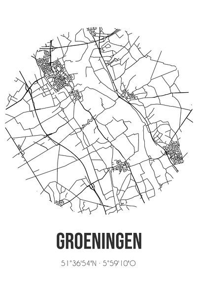 Groeningen (North Brabant) | Map | Black and White by Prints of Place