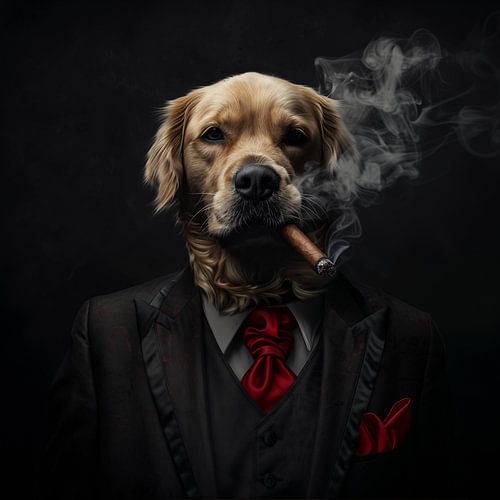 Chien Golden retriever avec cigare