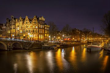 Prinsengracht Amsterdam bij nacht van Peter Bolman