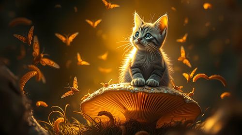 Cat on a mushroom