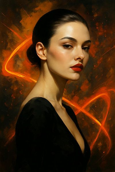 Woman in stillness - timeless painting with abstract background by Kleurenrijk