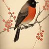 Rotkehlchen im japanischen Stil von True Nature Art