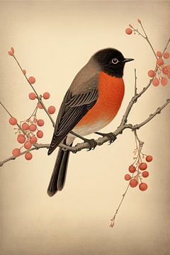 Rotkehlchen im japanischen Stil von True Nature Art