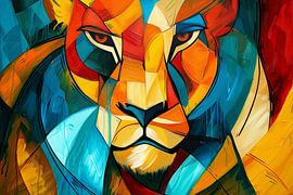 Abstract colourful lion in cubist style by Art & Soul Creations