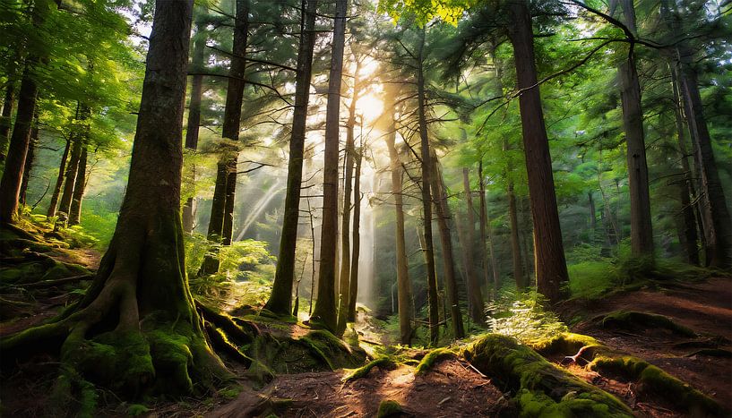 Bos met bomen met bospad van Mustafa Kurnaz