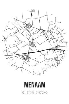 Menaam (Fryslan) | Carte | Noir et blanc sur Rezona