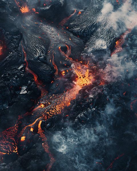 Vulkanische activiteit vanuit de lucht van fernlichtsicht