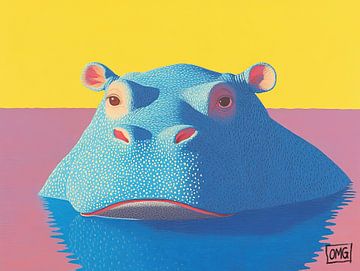 Nijlpaard | Blue Bewilderment van OMG Art