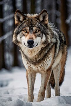 Wolf in besneeuwd boslandschap, close-up shot van Art & Soul Creations