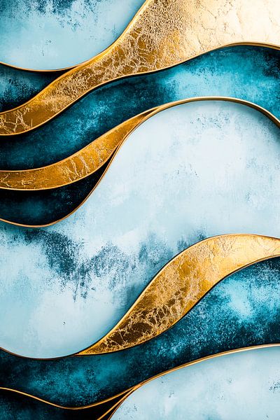 Abstrakte Wellen in Blau und Gold von Art & Soul Creations
