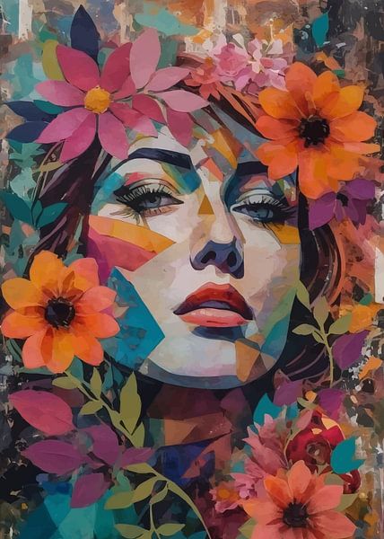 Surréalisme abstrait d'une fille avec une fleur Pop Art par MIROKKU