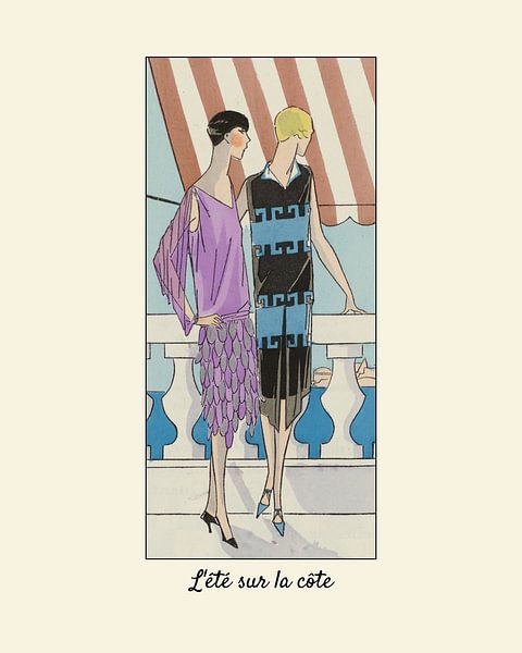 L'été sur la côte | Historische Art Deco Mode print | Zomerse, reis, zee, oceaan, wanderlust design van NOONY
