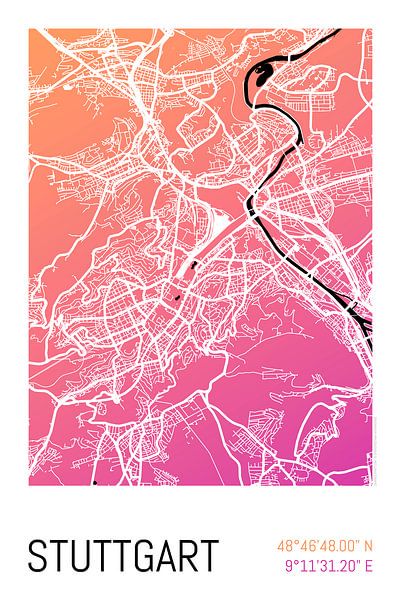 Stuttgart - City Map Design City Map (colour gradient) by ViaMapia