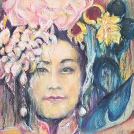 The Chinees girl with pink flowers. van Ineke de Rijk