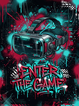 Enter The Game VR Headset Cyberpunk Graffiti Gamer Inspirational Graphic Design