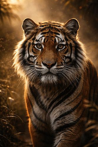 Piercing tiger in golden sunlight – powerful wildlife fine art poster