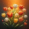 Ein Porträt eines Straußes orangefarbener Tulpen. von J.a Dijkstra
