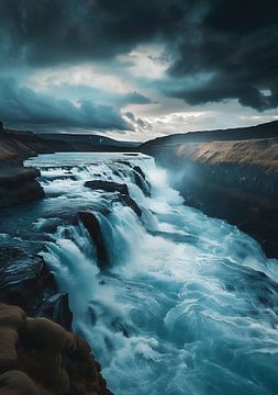 Waterfall under dramatic clouds by fernlichtsicht