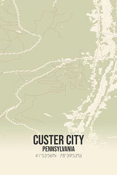 Carte ancienne de Custer City (Pennsylvanie), USA. sur Rezona