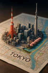 Tokio 3D Karte Diorama - Miniatur Stadtbild mit Tokio Tower