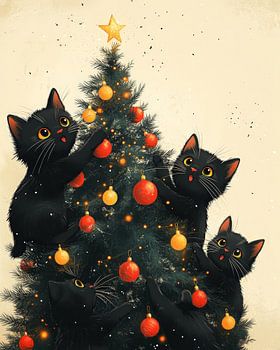 Feestelijke katachtigen en de kerstboom