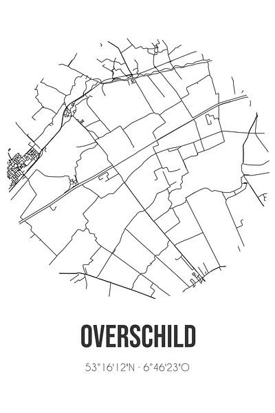 Overschild (Groningen) | Map | Black and white by Prints of Place