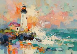 Un phare sur une côte rocheuse, à la lumière du soir sur Niklas Maximilian