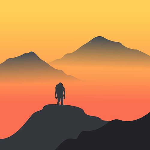Zwerver bij zonsondergang - Minimal Mountain Explorer